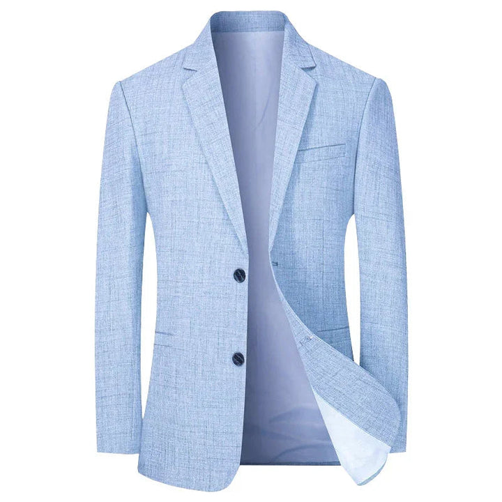 Sophisticated beige men's slim fit blazer. Versatile tailored jacket for formal, business, or stylish modern outfits.