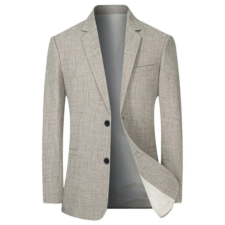 Modern blue men's slim fit blazer. Tailored jacket, perfect for business casual or sophisticated occasion wear.
