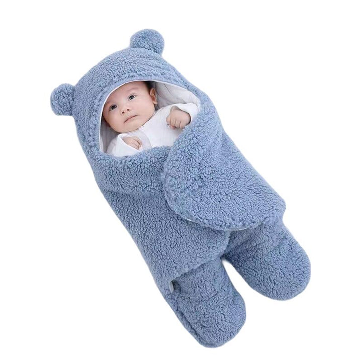 Ultra soft bear ear quilted winter swaddle & sleeping bag for cozy baby. Perfect newborn gift, unisex.