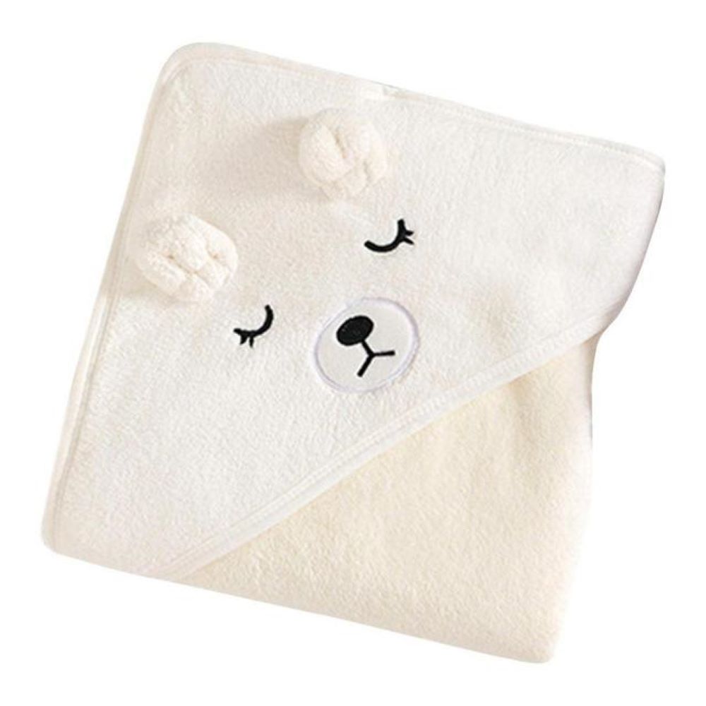 Adorable child's hooded bath towel with animal ears, soft coral fleece for comfort after bath, ideal for kids bath time.