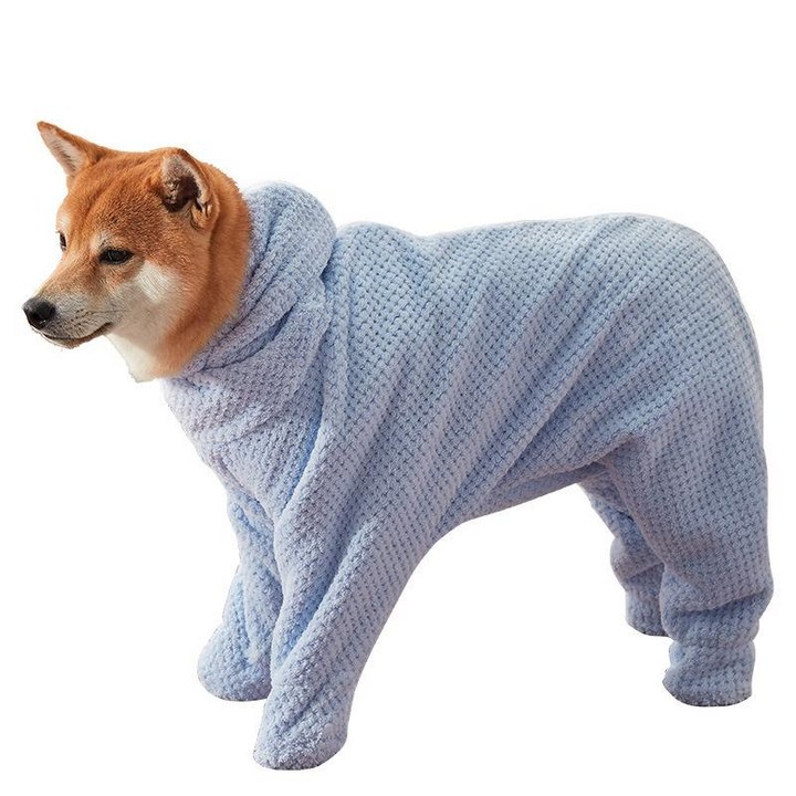 Soft hooded dog drying towel, quick-dry microfiber for pets. Ideal after dog baths & grooming, ensures ultimate pet comfort.