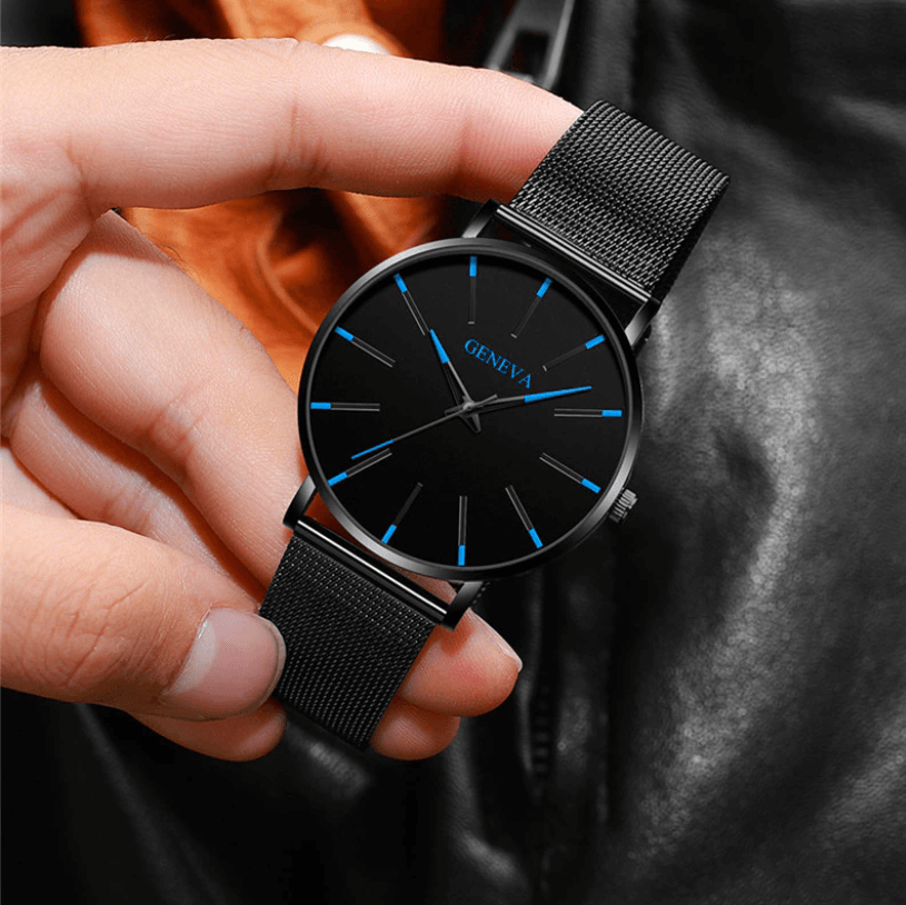 Timeless men's business watch, ultra-slim with a sleek black dial and refined finish.