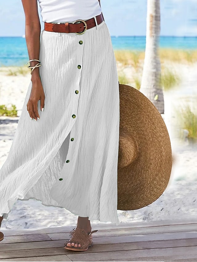 Chic women's long flowy skirt, ideal for casual wear or elegant summer fashion. High-waist design.