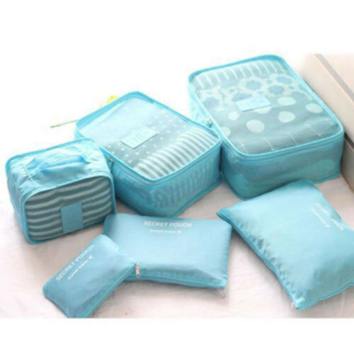 Luggage packing cubes: two 6-piece sets, ideal for organized and efficient travel.