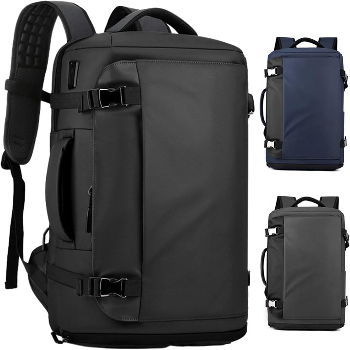Waterproof 15" laptop backpack, durable TrekPro Series, protects gear from elements. Side-open design.