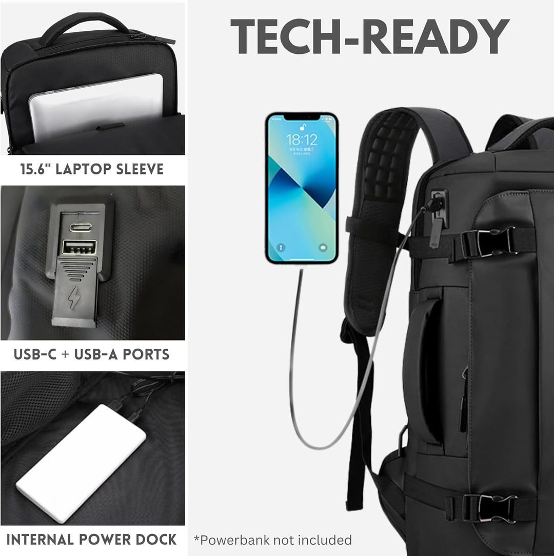 Commuter 15" laptop backpack. Waterproof, side access, USB-C charging, organized for everyday carry.