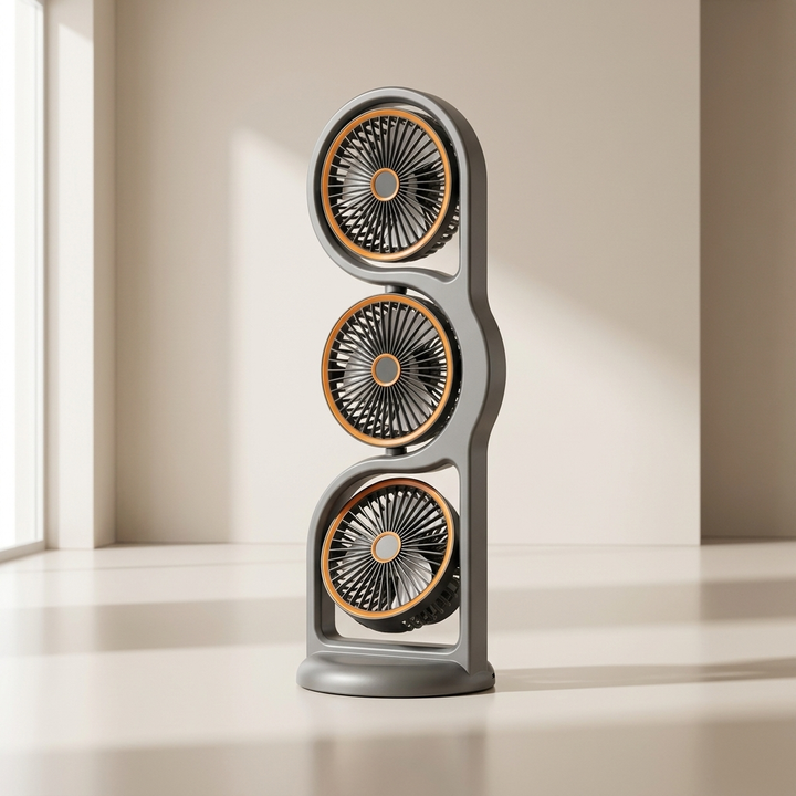 Unisex 3-head portable fan, USB rechargeable with 5 speeds for ultimate personal cooling and comfort. Great for travel.