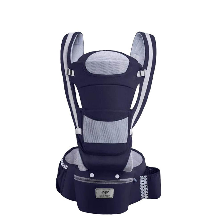 Ergonomic baby carrier supporting a newborn in a comfortable, breathable front-carry position. Perfect for bonding.