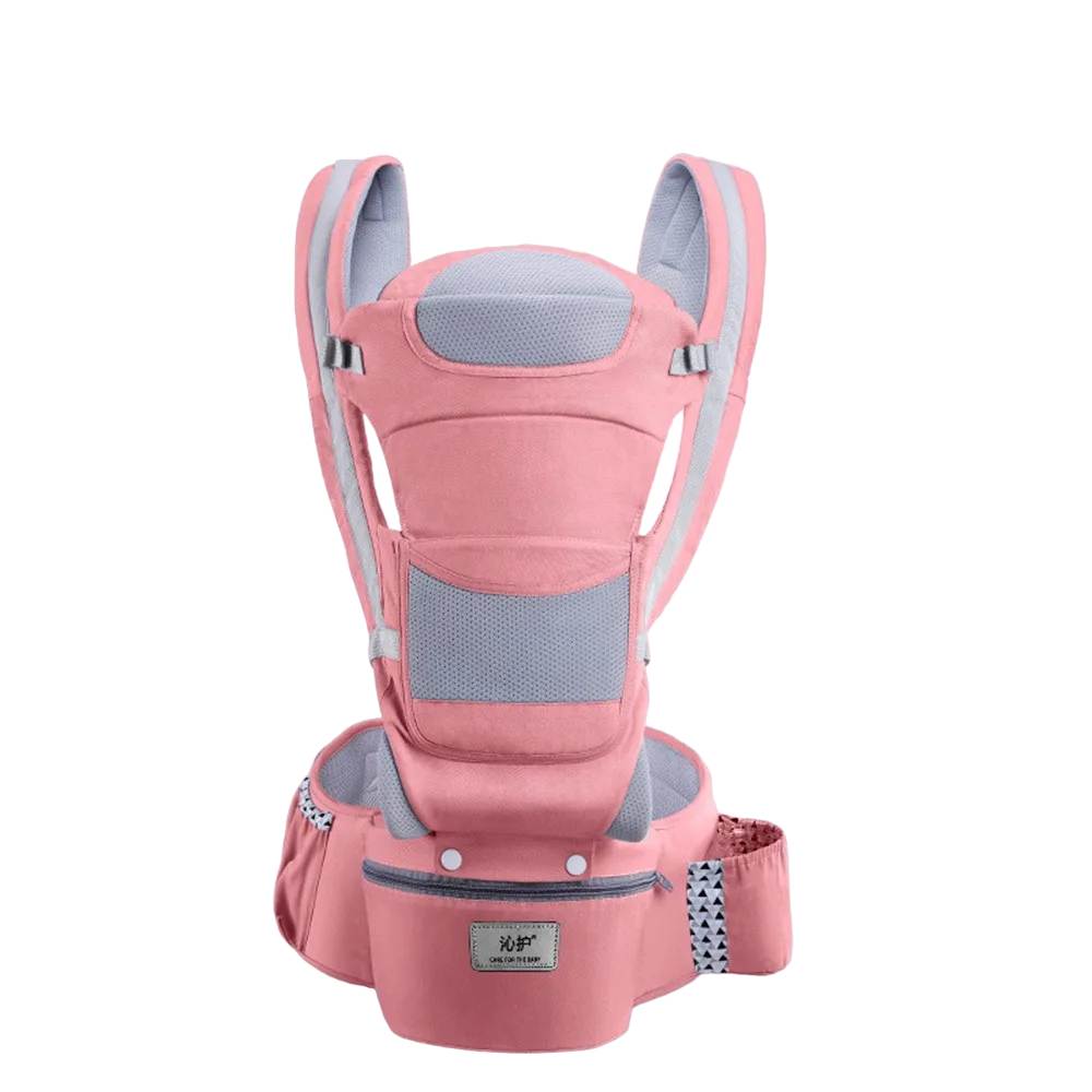 Multi-position toddler baby carrier with ergonomic hip seat. Adjustable for parents & children, ensuring comfort & support.