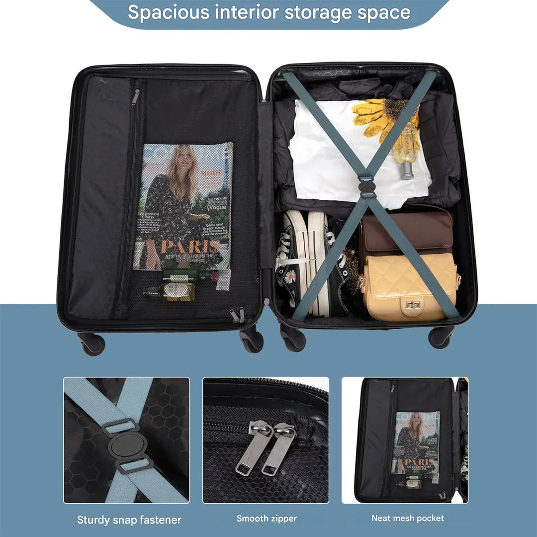Blue 3-piece hard shell luggage set with smooth spinner wheels & TSA lock for secure, easy travel. Unisex.