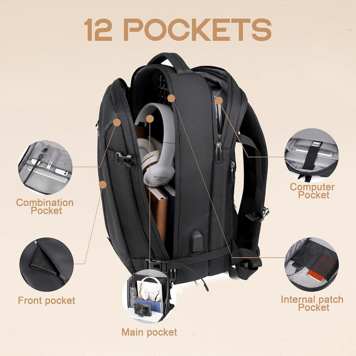 Anti-theft carry-on travel backpack for secure journeys. Expandable 40L design, perfect for men & women.