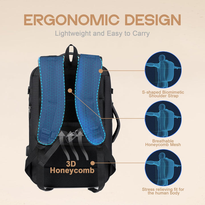 Detail of waterproof travel backpack material with external USB port & anti-theft zipper for secure charging.