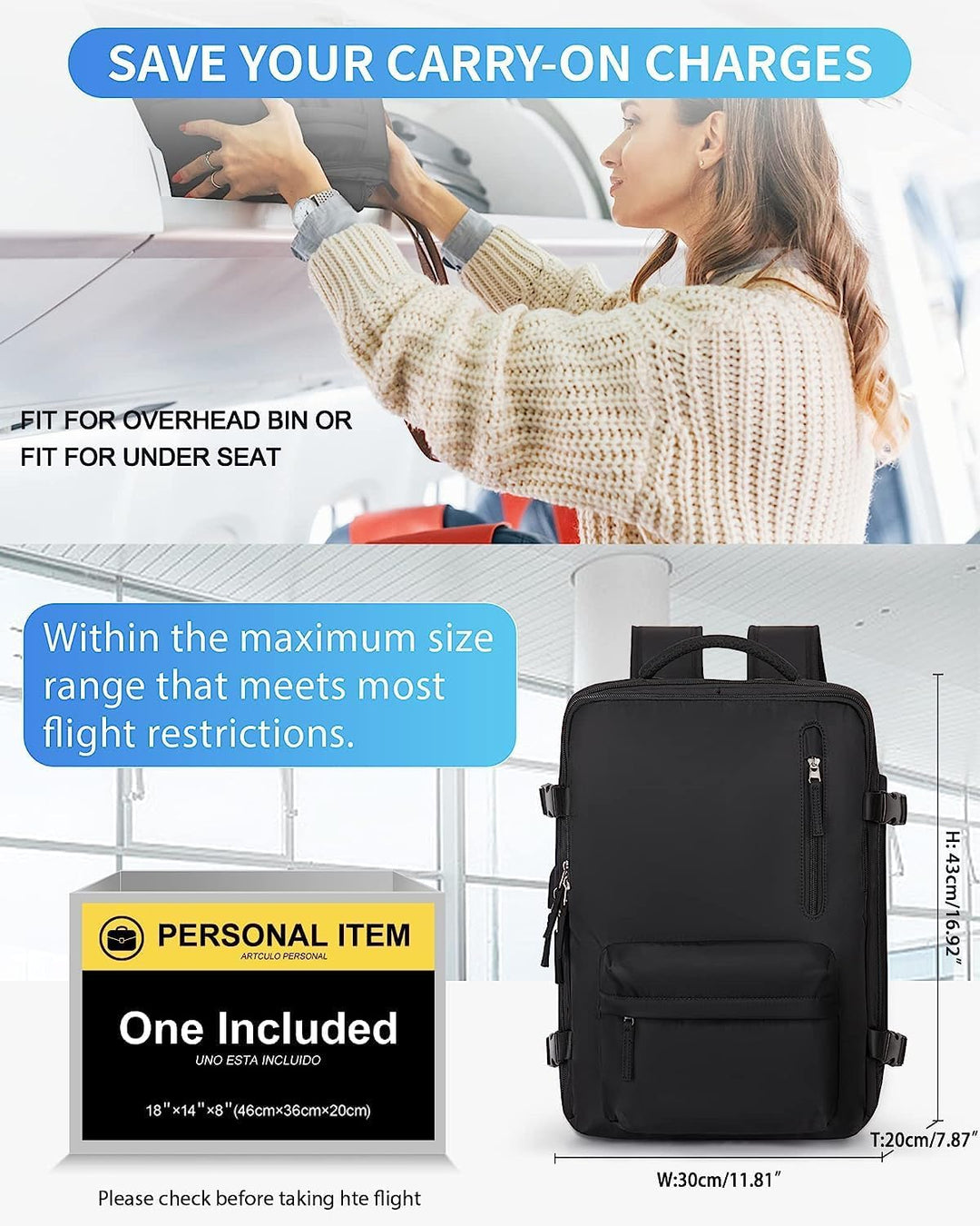 Secure anti-theft 40L travel backpack for men & women, with hidden pockets & convenient USB charging.