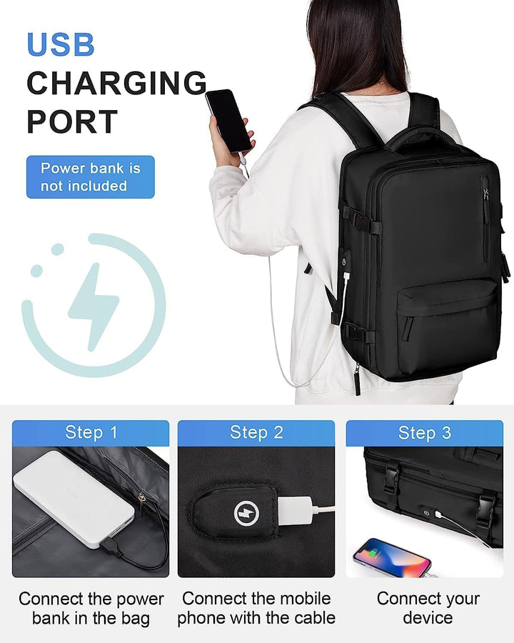 Large 40L unisex travel backpack, ample space for clothes & gear, with dedicated shoe & laptop compartments.