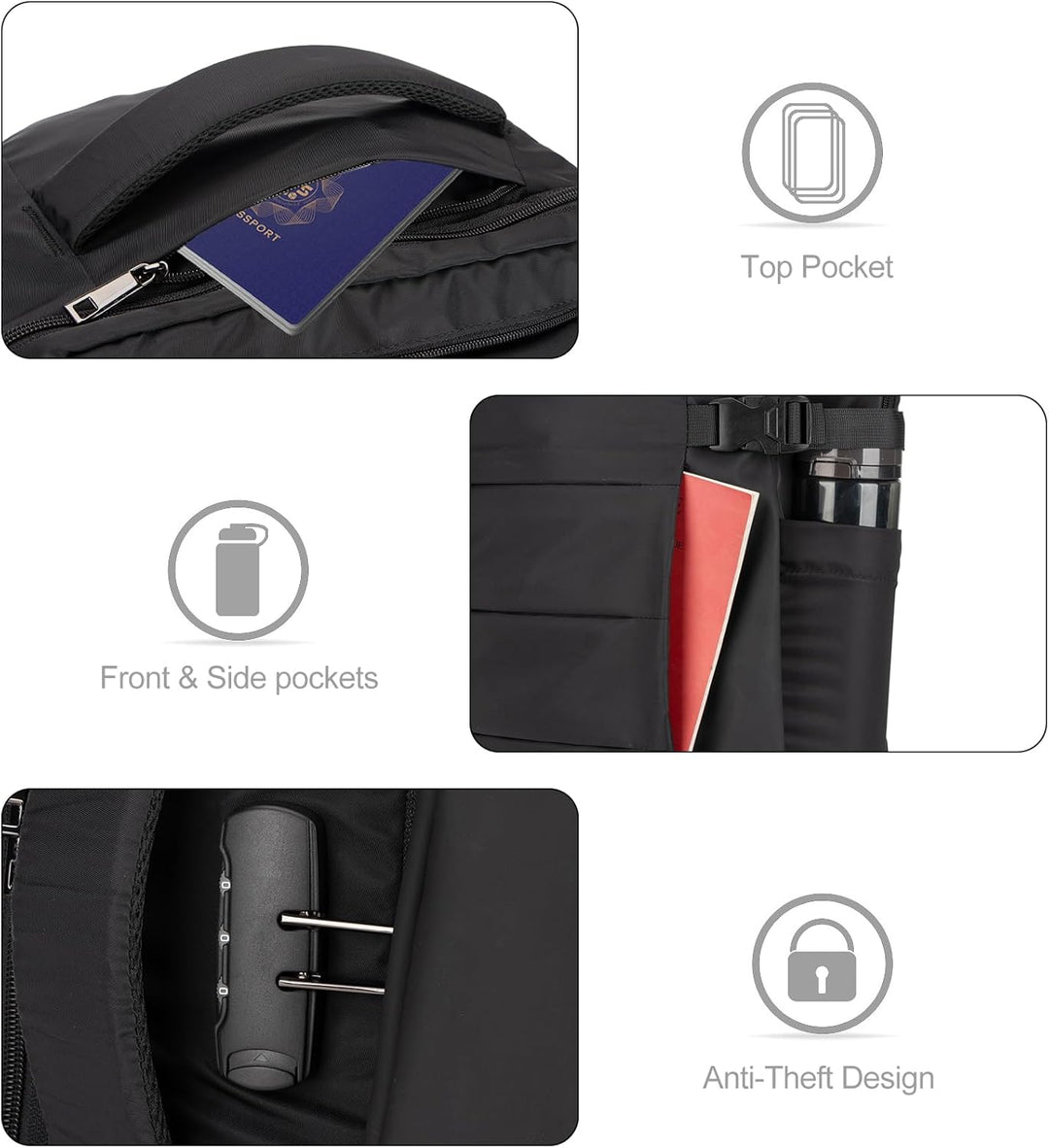 AeroPack 40L unisex water-resistant backpack, great for travel, with laptop space, USB, & anti-theft.