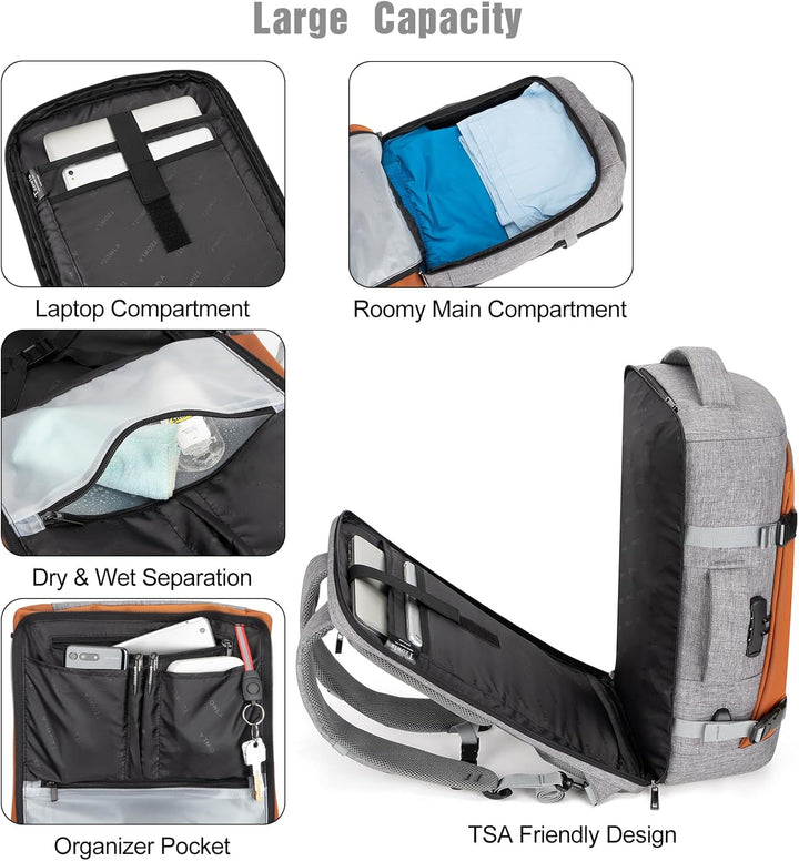 Airport-friendly 40L commuter laptop backpack, water-resistant, with USB port & anti-theft features.