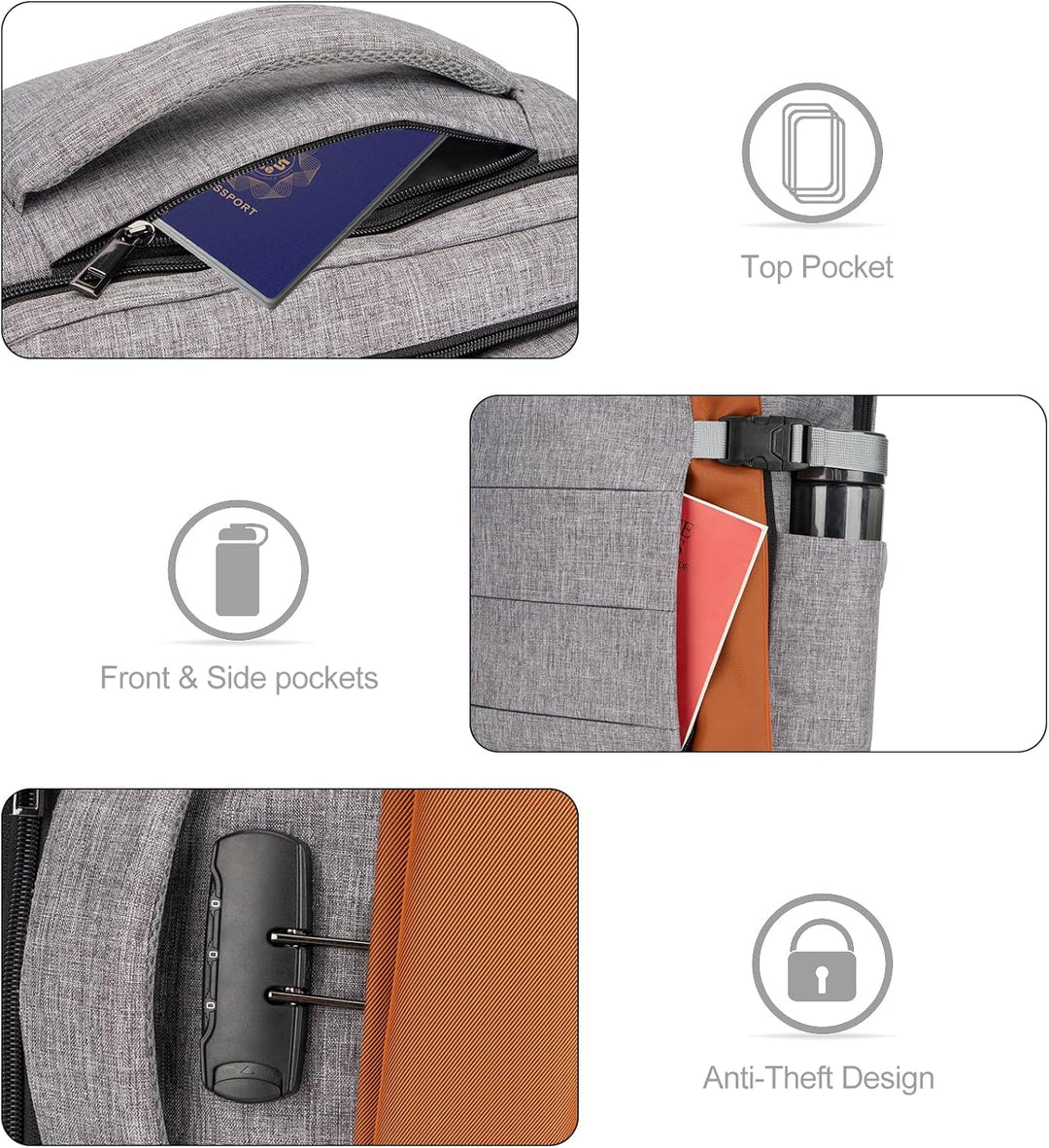AeroPack 40L water-resistant travel backpack for laptops, unisex design with USB charging & anti-theft lock.