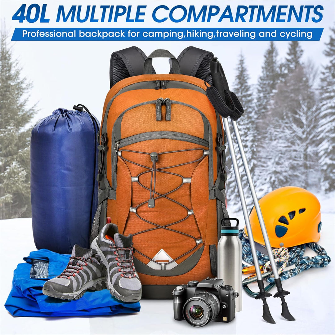 Lightweight 40L waterproof travel pack, easy to carry for any camping trip.
