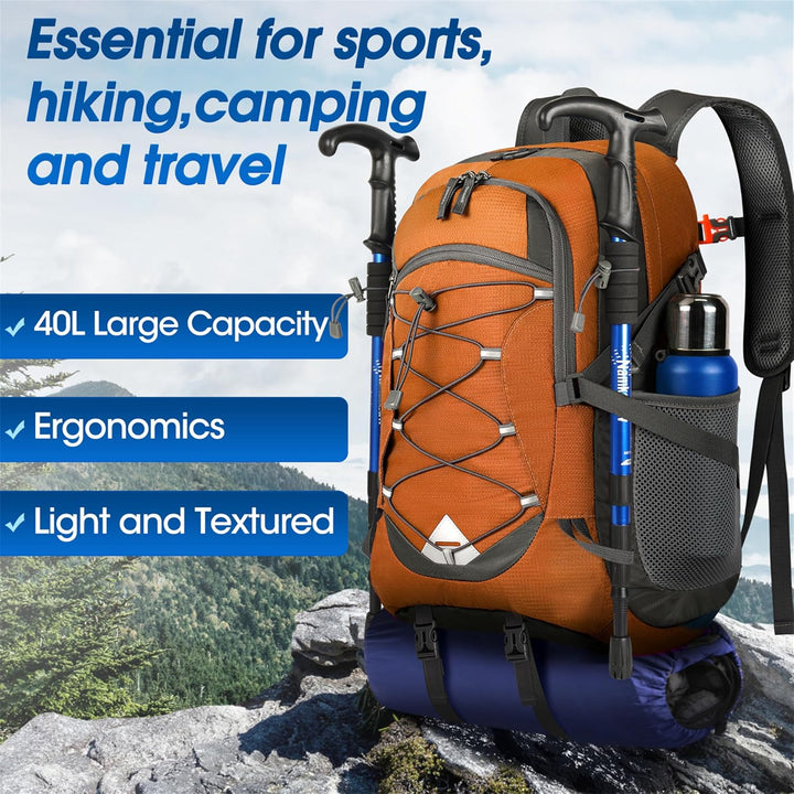 Versatile 40L hiking bag, waterproof and lightweight, ideal for multi-day trips.