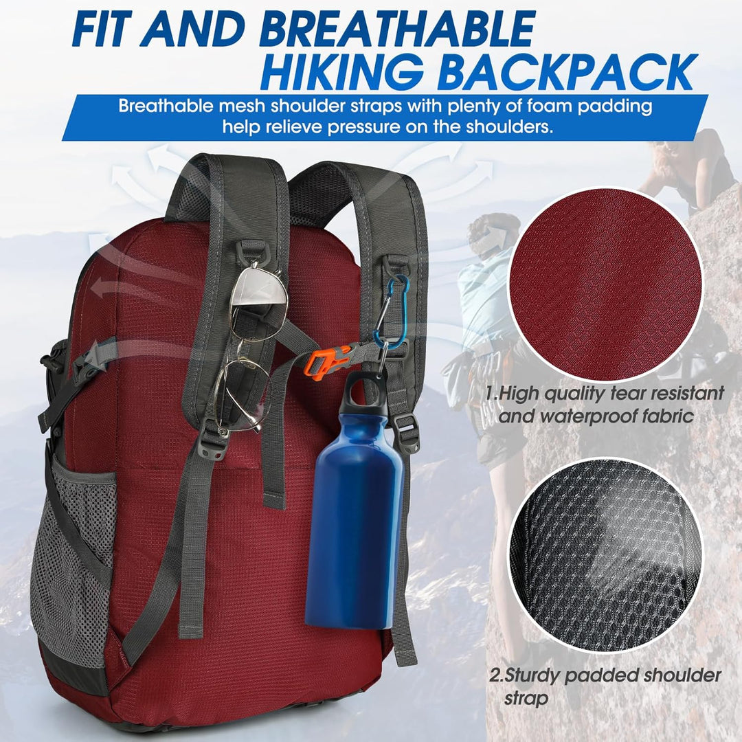 Compact yet spacious 40L waterproof hiking pack, lightweight for all-day comfort.