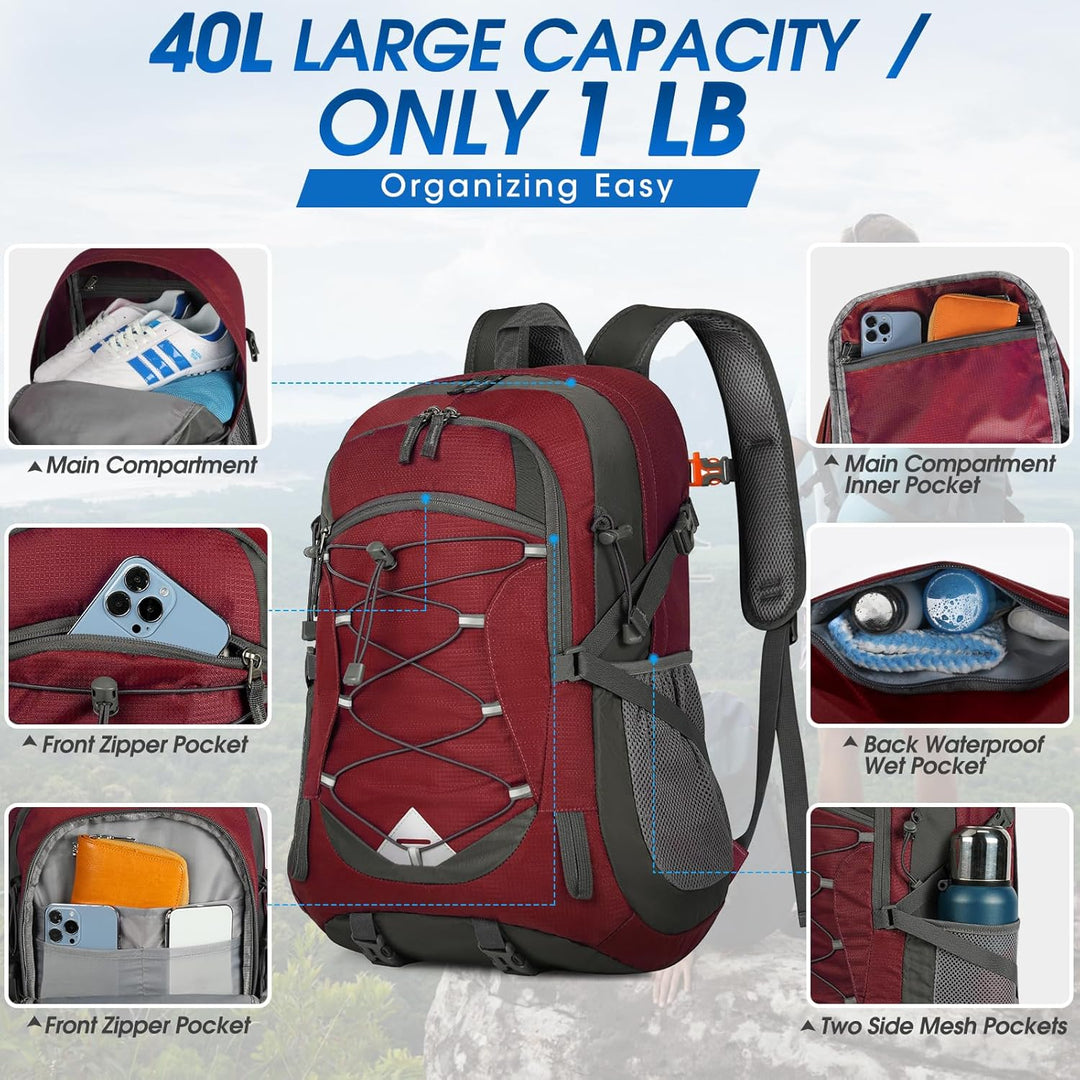 Trekking backpack 40L, waterproof & lightweight, designed for men & women explorers.