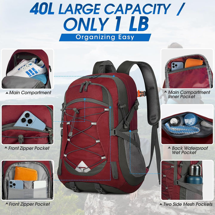 Trekking backpack 40L, waterproof & lightweight, designed for men & women explorers.