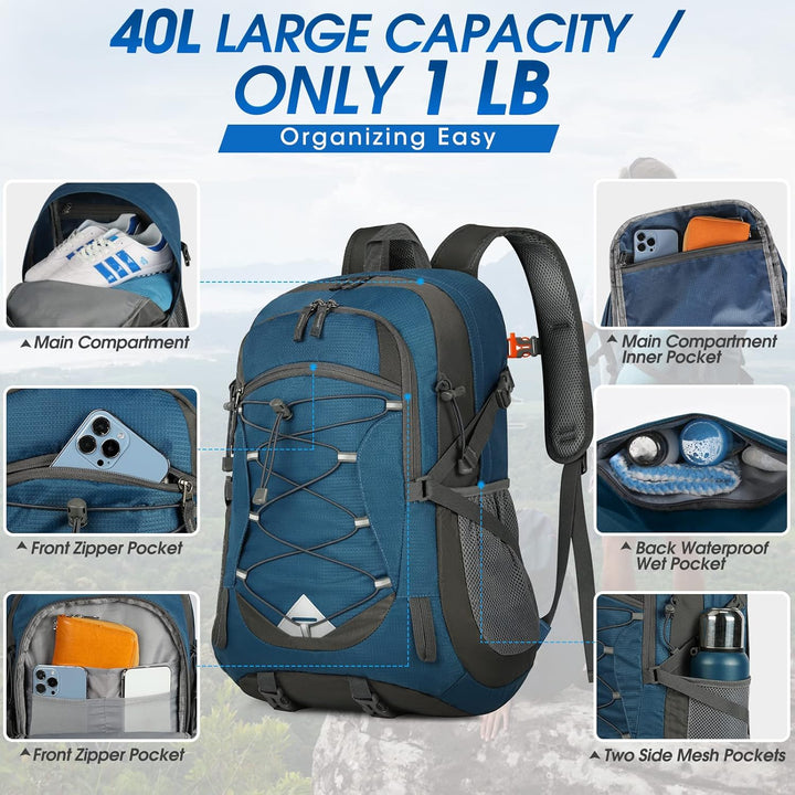 40L waterproof hiking backpack, featuring ergonomic design for ultimate comfort.