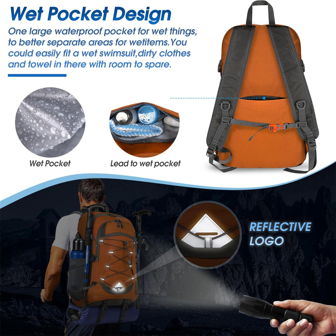 Trekking-ready 40L unisex backpack, lightweight, waterproof, essential outdoor gear.