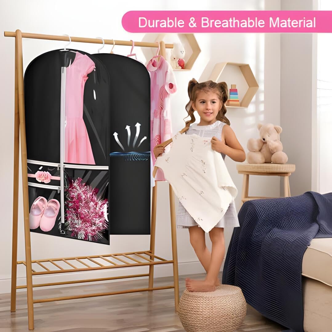 Organize your wardrobe with 5-pack clear garment bags. Perfect for costume, dance, & travel clothing storage.