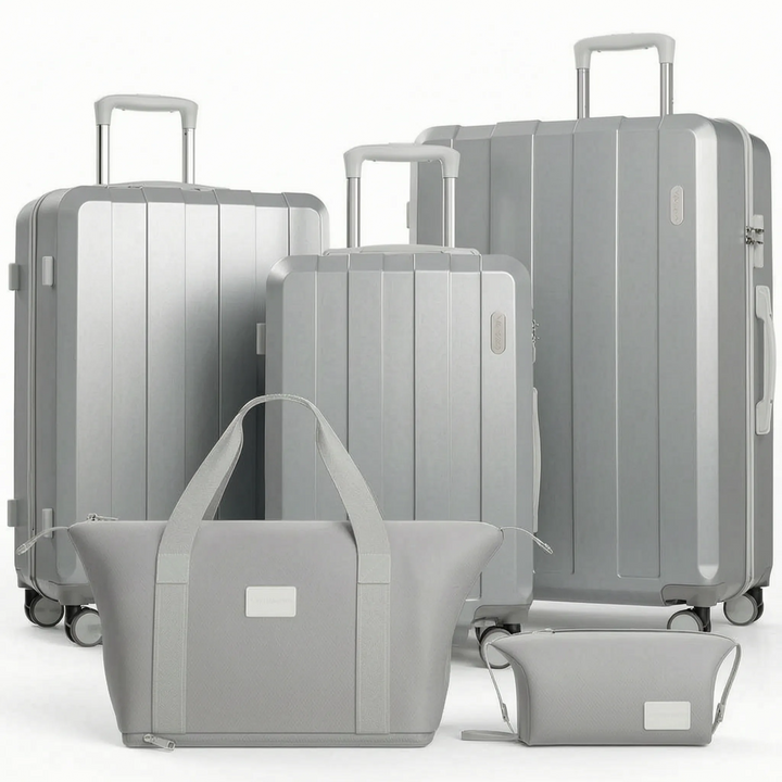Premium unisex 5-piece hardshell suitcase set. Smooth spinner wheels make travel easy & stress-free.