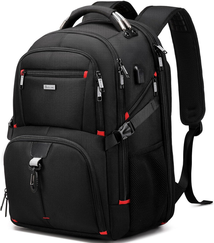 Extra large 50L travel backpack for laptops, water-resistant, with USB charging; perfect for long trips.