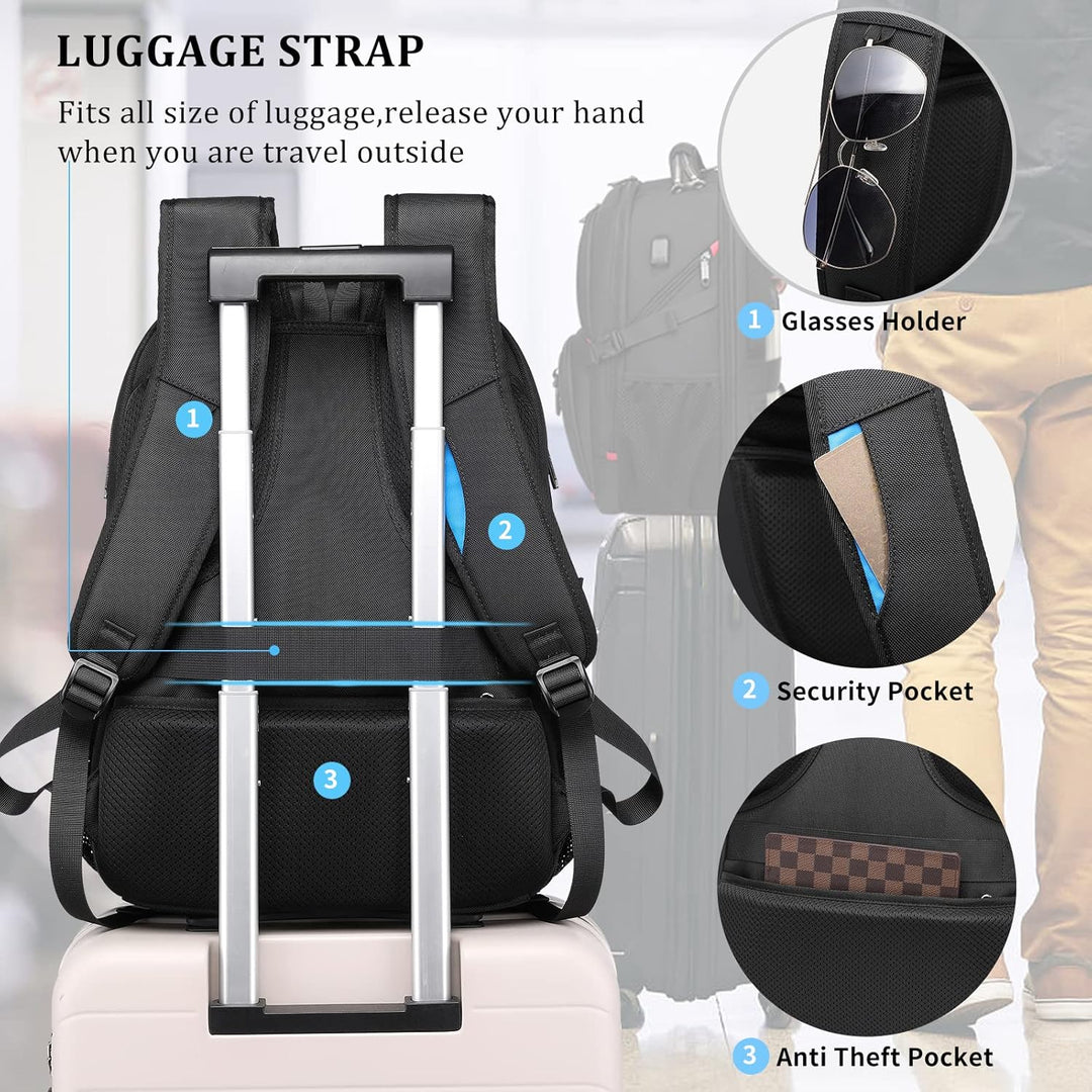 Rugged 50L water-resistant travel backpack for laptops, unisex, large capacity, with a practical USB charging port.