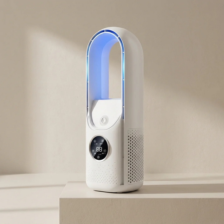 Unisex 6-speed bladeless personal air cooler with humidifier, perfect for quiet desktop cooling in home or office.