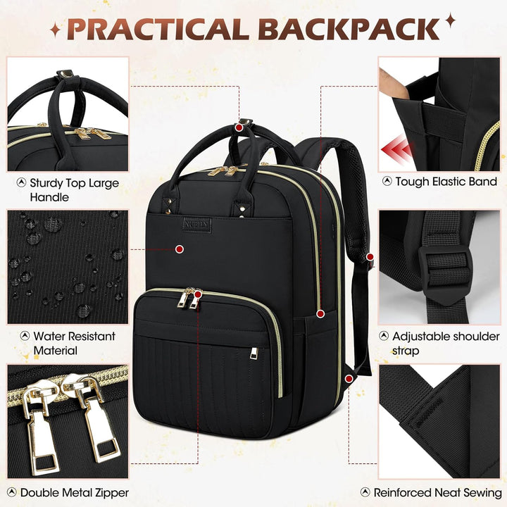 Anti-theft water-resistant travel laptop backpack with dedicated sleeve and multiple organized pockets.