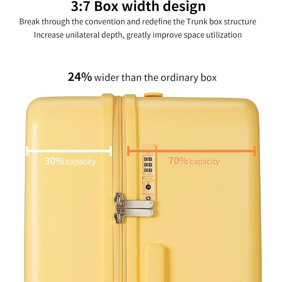 Spacious 20" carry-on luggage, 3:7 split hardshell, airline-approved for organized packing.
