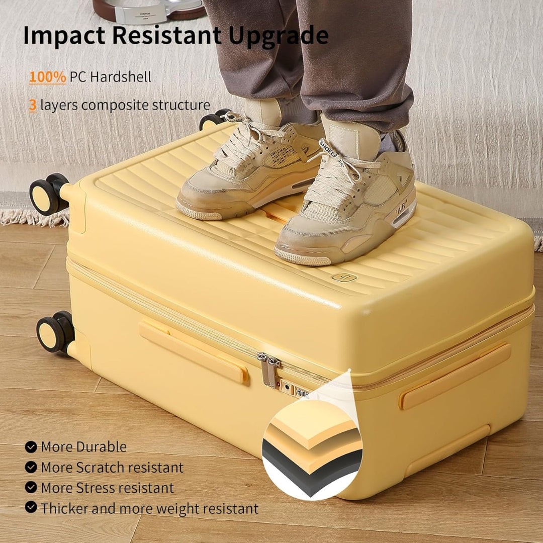 Hardcase 20-inch carry-on, triple-layer PC shell, durable and airline-approved for protected travel.