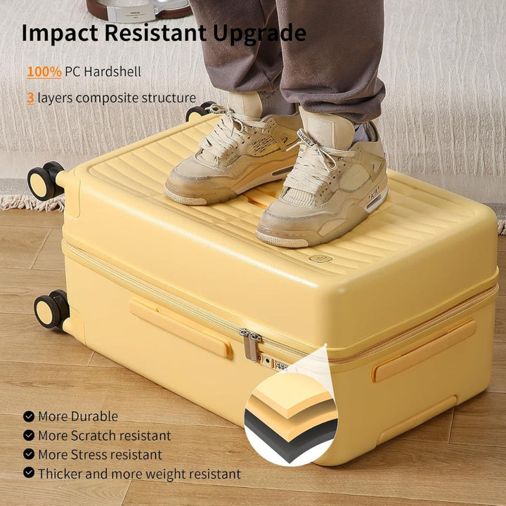 Hardcase 20-inch carry-on, triple-layer PC shell, durable and airline-approved for protected travel.