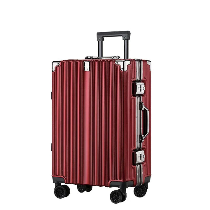 Modern aluminum frame hard shell travel suitcase. Durable, secure & easy-rolling for travelers.