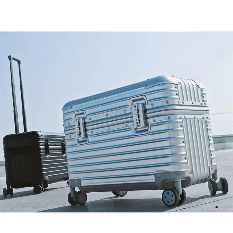 Close-up of integrated TSA lock on a secure aluminum hardshell suitcase for peace of mind.