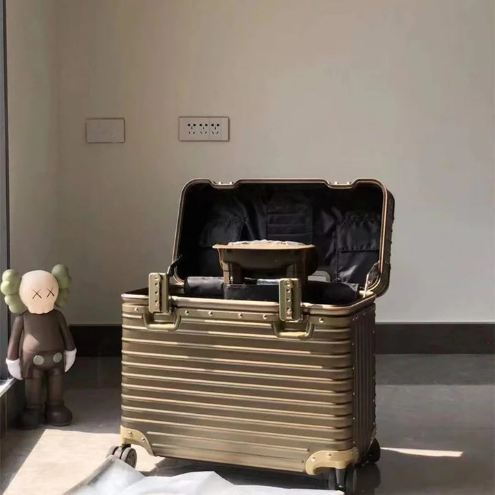 Robust aluminum hardshell luggage, built for durability and secure travel, featuring a TSA lock.