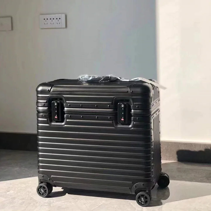 Stylish unisex aluminum hardshell travel bag with TSA lock, suitable for any secure journey.
