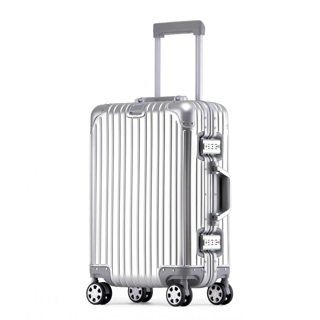Premium unisex aluminum-magnesium hard shell travel suitcase with spinner wheels & TSA lock for ultimate durability.