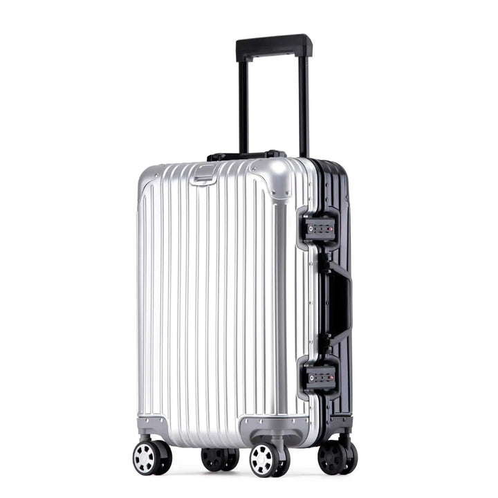 Robust aluminum-magnesium hard shell suitcase, built for durability and long-lasting travel adventures.