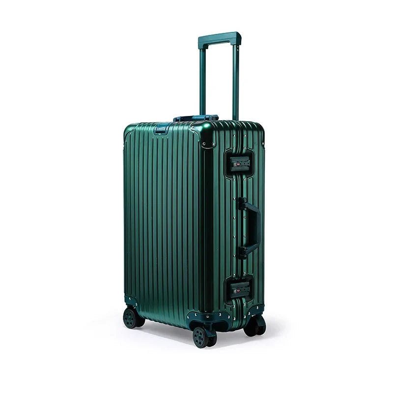 Secure unisex aluminum travel suitcase with TSA lock & multi-directional spinner wheels for hassle-free trips.