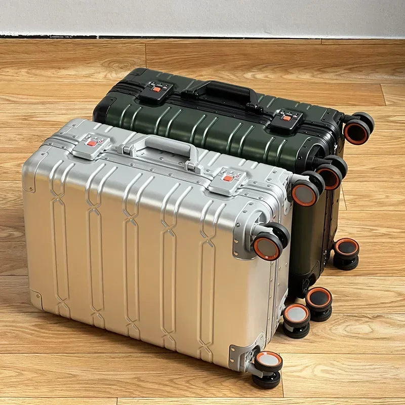 Unisex aluminum-magnesium hardshell luggage, durable & elegant for modern travel.