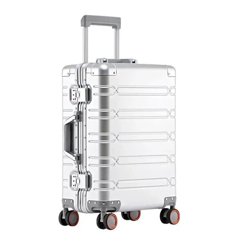 Premium hardshell aluminum-magnesium suitcase, secure & lightweight for all journeys.