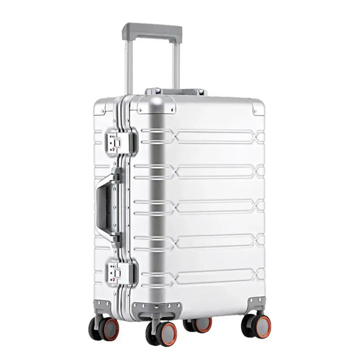 Premium hardshell aluminum-magnesium suitcase, secure & lightweight for all journeys.