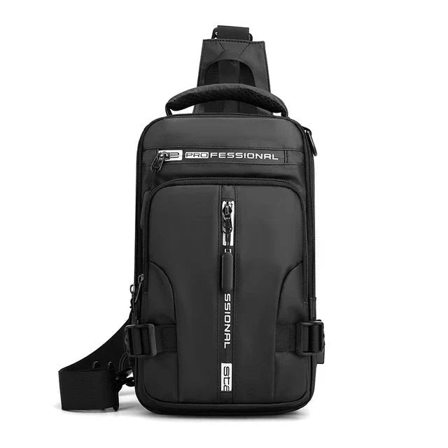 Anti-theft backpack with external USB port, keeping devices charged securely on the go.