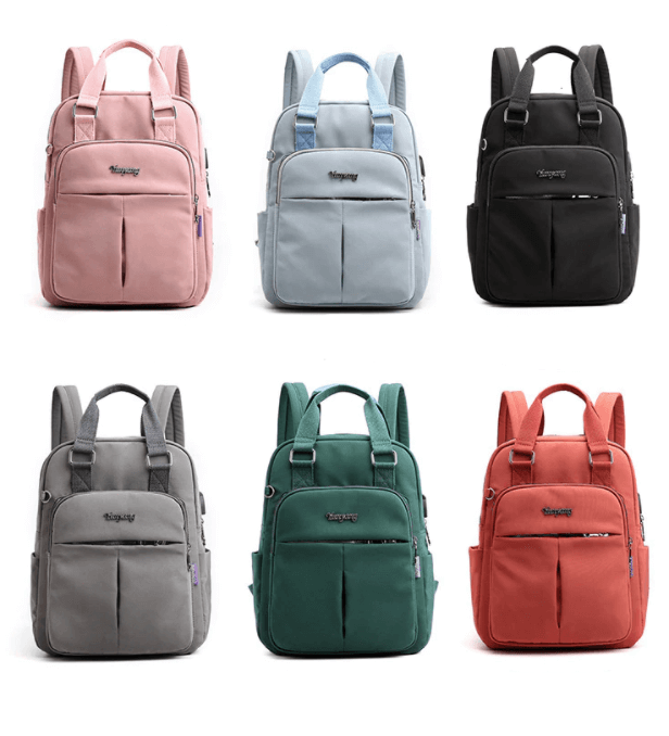Unisex model wearing a stylish anti-theft backpack, showcasing its ergonomic design for urban commuting.