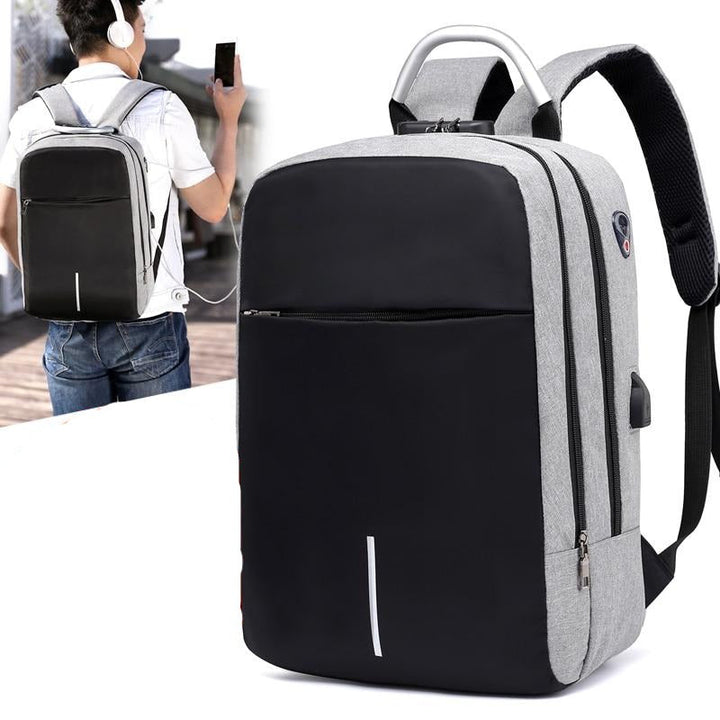 Unisex anti-theft laptop backpack with USB charging port & water-resistant fabric for secure everyday carry.